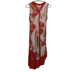 Seven Islands Sleeveless Coral White Paisley Bohemian Handkerchief Dress Sz XL